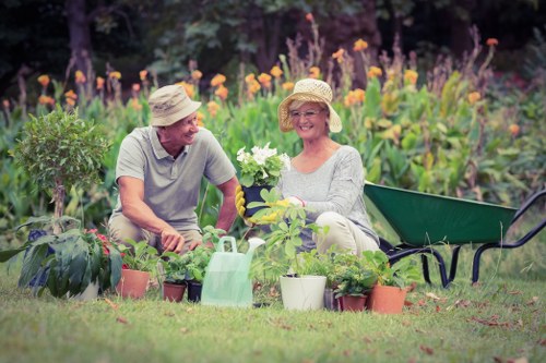 Landscaping team preparing a garden project for booking confirmation
